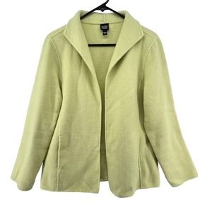 Eileen Fisher Size Medium Green Jacket Wool Blend Cashmere Open Front Pockets